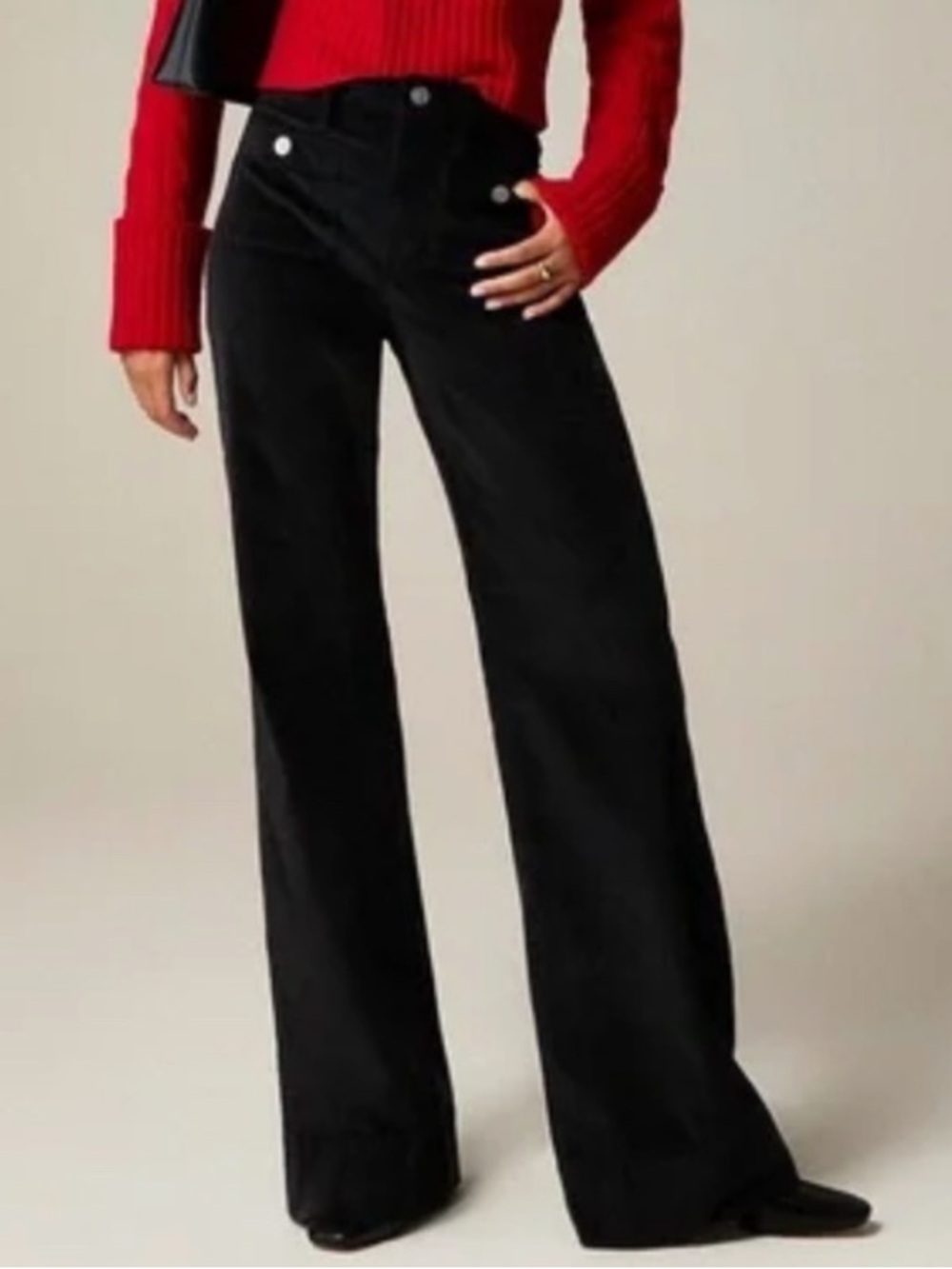 J crew Wide-leg black velvet sailor trouser pant size 28